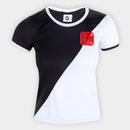 Camiseta Baby Look Vasco Emblema Dry Feminina Preto+Branco M