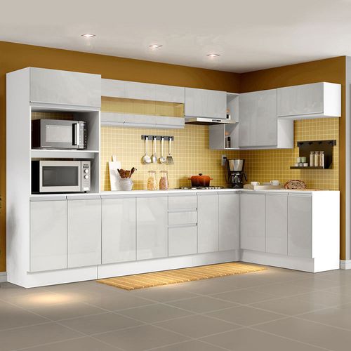 Armário de Cozinha Completa de Canto Madesa Smart 100 MDF Modulada Frentes Branco Brilho Cor:Branco