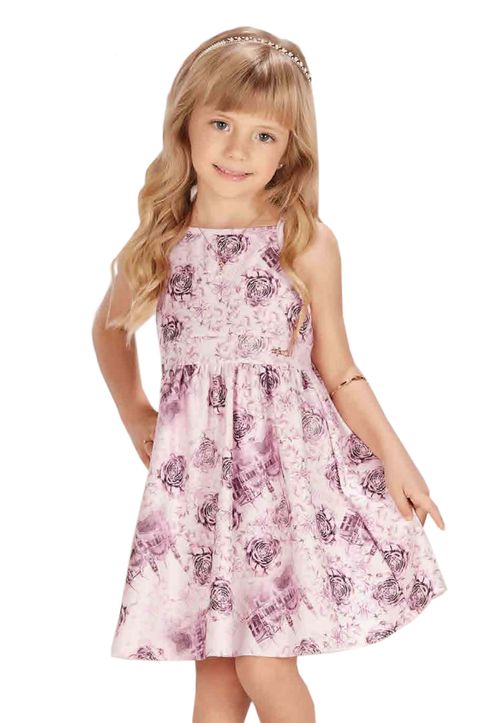 Vestido Infantil Estampa de Rosas e Decote nas Costas com Renda - Infanti 3