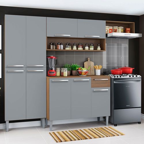 Cozinha Compacta Madesa Emilly Top com Armário e Balcão Rustic/Cinza Cor:Rustic Cinza