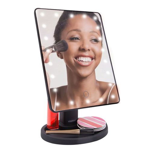 Espelho Hollywood by Vivitar 360° com 22 Leds e base para maquiagem Preta