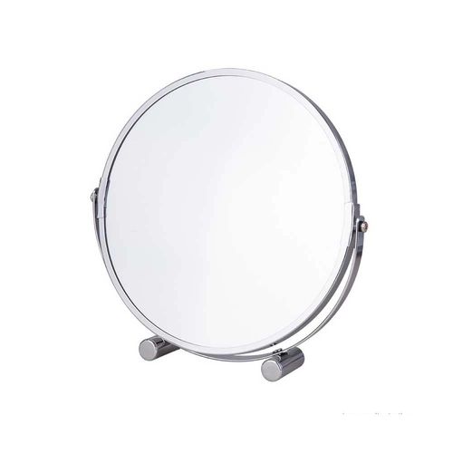 Espelho de mesa redondo 18,5cm dupla face prata Alterna