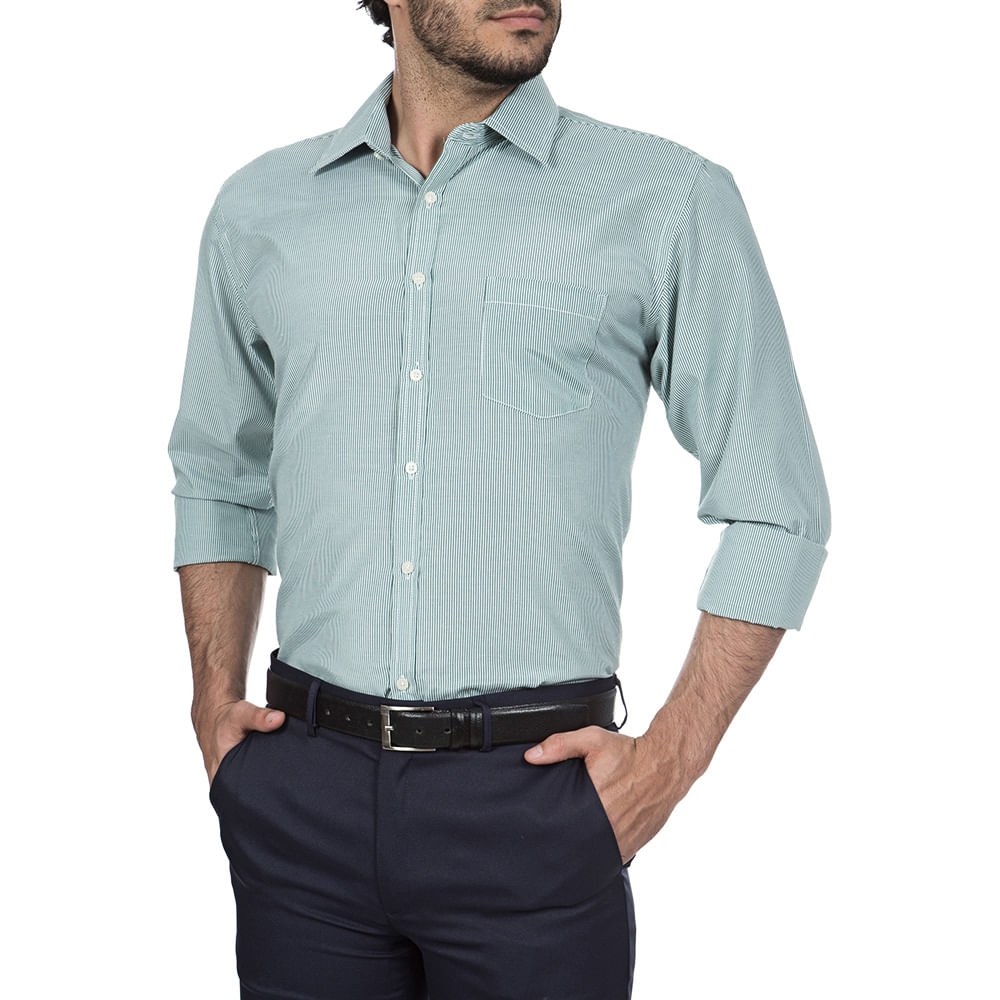 camisa social listrada verde