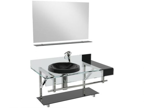 Gabinete para Banheiro de Vidro com Cuba e Espelho - VB Cristais Premium VB2014/90PR