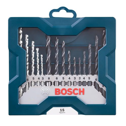Kit de Brocas para Concreto, Metal e Madeira Bosch Mini X-Line 3,0-8,0mm com 15 Unidades.