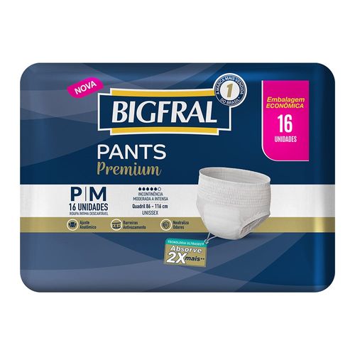 Roupa Íntima Bigfral Pants Premium Tamanho P/M - 16 Unidades.