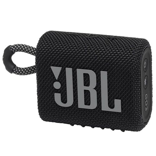Caixa de Som Portátil JBL Go 3 com Bluetooth e À Prova de Poeira e Água – Preto.