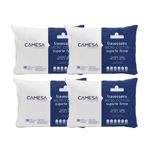 Travesseiros Camesa Micro Cotton 100% Poliéster 180 Fios 50 x 70 cm Brancos – 4 Unidades.