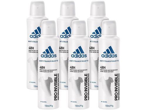 Desodorante Aerossol Antitranspirante Feminino - Adidas Pro Invisible 150ml 6 Unidades