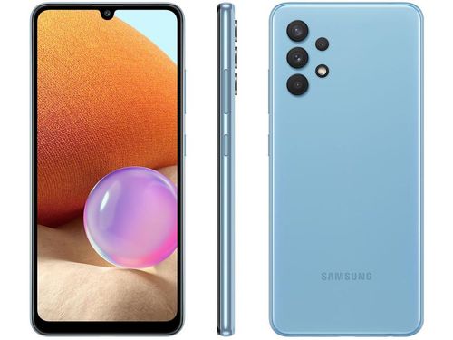 Smartphone Samsung Galaxy A32 128GB Azul 4G - 4GB RAM Tela 6,4&quot; Câm. Quádrupla + Selfie 20MP Bivolt
