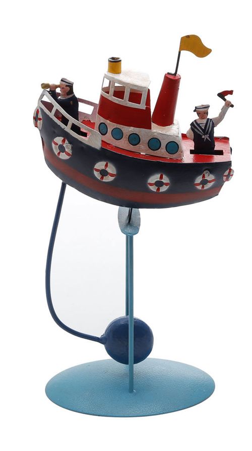 Barco com 2 pessoas e balanço de aço inox/ferro 17x9x30cm