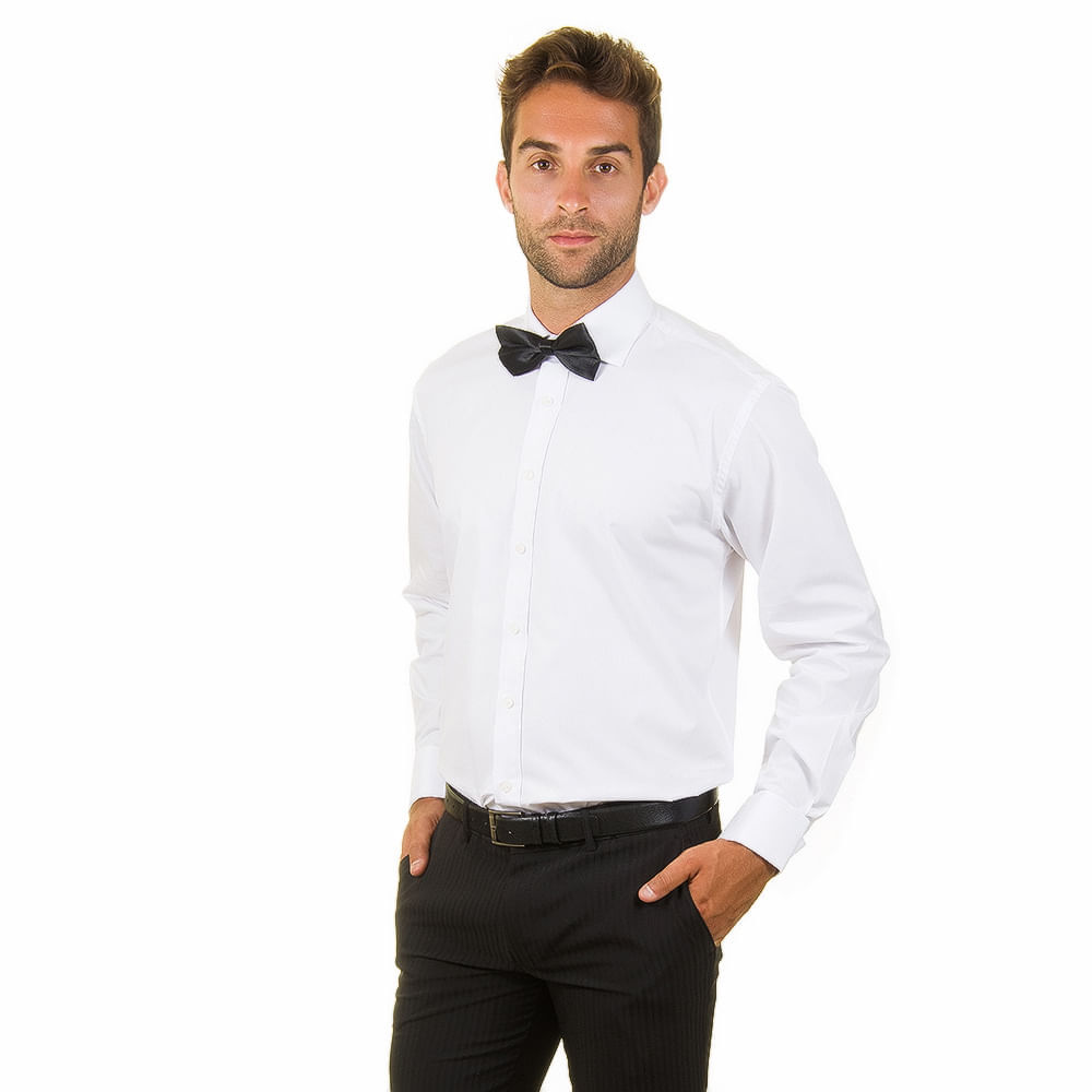 camisa social branca com gravata preta