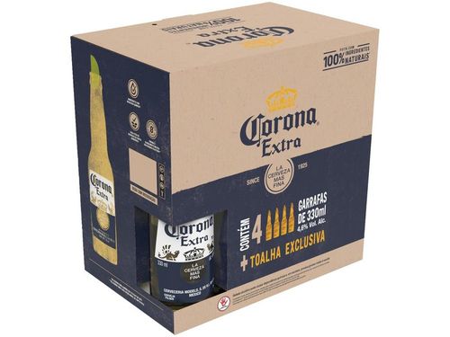 Kit Cerveja Corona Extra 4 Unidades 330ml - com 1 Toalha