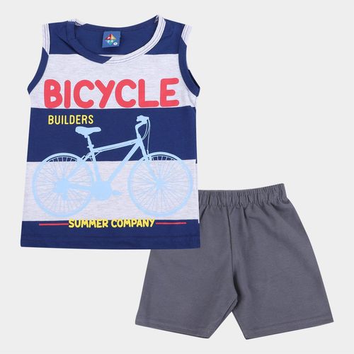 Conjunto Bebê Pipa Bycicle Camiseta + Bermuda Masculino Mescla 2A
