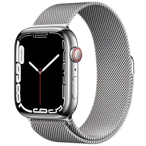 Apple Watch Series 7 GPS + Cellular, 45mm Caixa Prateada de Aço Inoxidável com Pulseira Esportiva Prateado