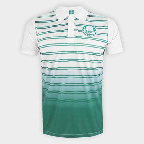Camisa Polo Palmeiras Double Stripes Masculina Branco+Verde P