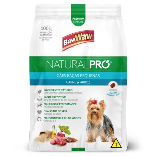 Ração para Cães Baw Waw Natural Pró Adultos Pequeno/Médio Carne e Arroz 6Kg