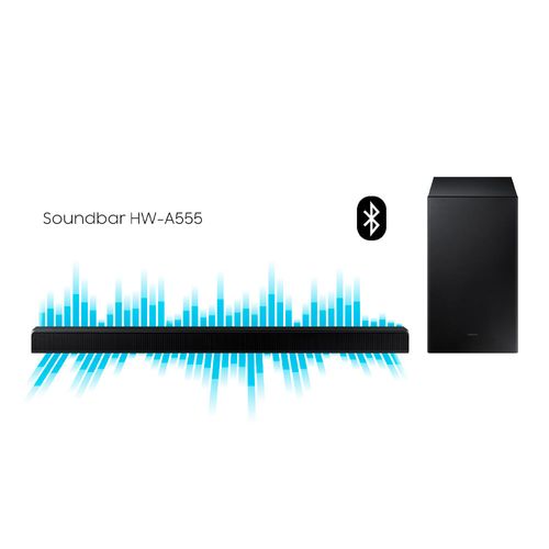 Soundbar Samsung HW-A555 2.1 canais potência de 410W RMS Bluetooth e Subwoofer sem fio - Preto