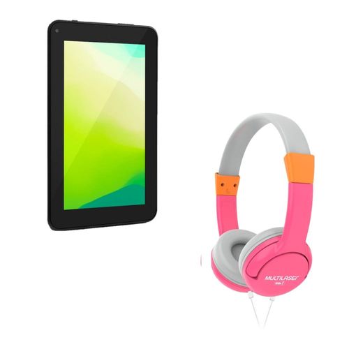 Combo Kids - Tablet 7 Pol Android 11 Preto Mirage e Headphone Multilaser Kids Happy Rosa - PH3781K PH3781K