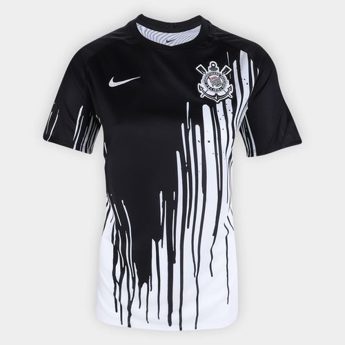 Camisa Corinthians Pré-Jogo Nike Feminina Branco+Preto M