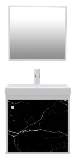 Conjunto para banheiro com lavatório e espelheira canis 41x32cm branco/marmorizado preto Cerocha