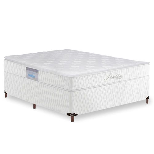 Cama Box Casal + Colchão Umaflex Itália com Pillow Top e Molas Ensacadas 69x138x188 cm – Branco