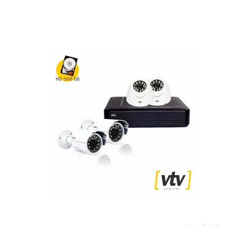 Kit duas câmeras Dome   duas câmeras Bullet DVR 8CH 720P até 1.0MP branco e preto VTV Digital