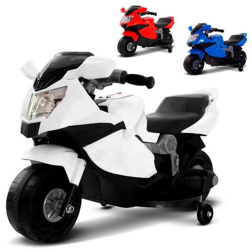 Mini Moto Elétrica Infantil para Criança Vermelho Branco Azul 6V Som e Luz Branco