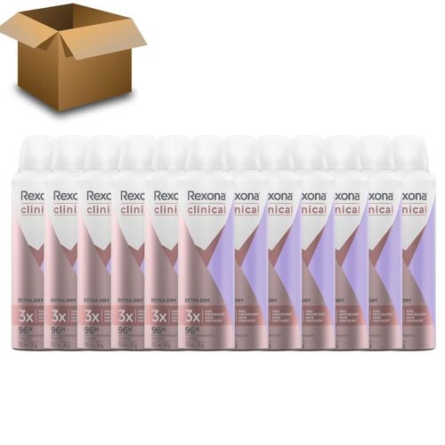 Desodorante Antitranspirante Aerossol Rexona Clinical Feminino Extra Dry 150ml – 12 Unidades.