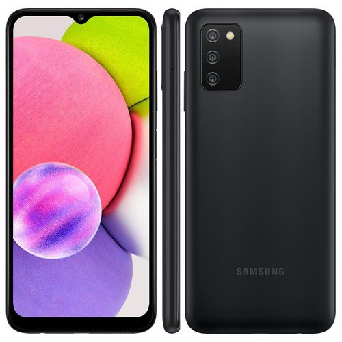 Smartphone Samsung Galaxy A03s Preto 64GB, Tela Infinita de 6.5", Câmera Tripla, Bateria 5000mAh, 4GB RAM e Processador Octa-Core