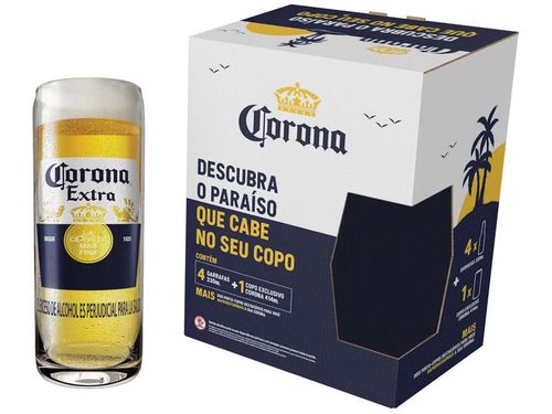 Kit Cerveja Corona Lager 4 Unidades 330ml com Copo - 104039