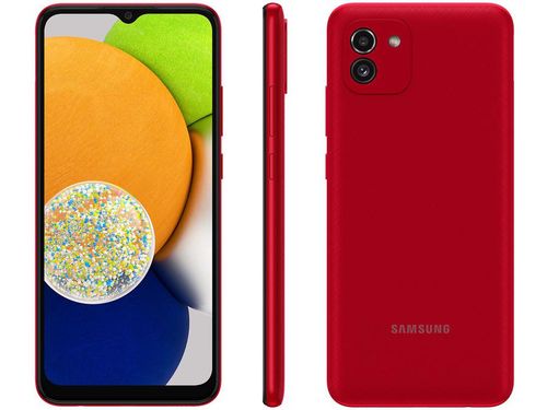 Smartphone Samsung Galaxy A03 64GB Vermelho 4G - Octa-Core 4GB RAM Tela 6,5&quot; Câm. Dupla + Sefie 5MP Vermelho