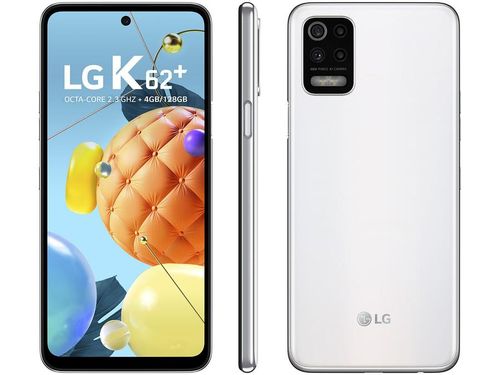 Smartphone LG K62+ 128GB Branco 4G Octa-Core - 4GB RAM Tela 6,59&quot; Câm. Quádrupla + Selfie 28MP Bivolt