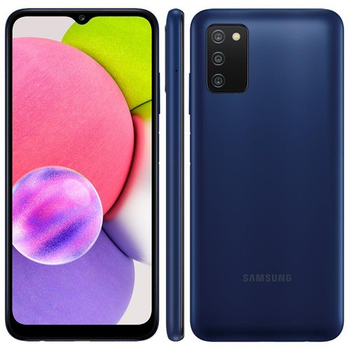 Smartphone Samsung Galaxy A03s Azul 64GB, Tela Infinita de 6.5", Câmera Tripla, Bateria 5000mAh, 4GB RAM e Processador Octa-Core