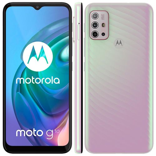 Smartphone Motorola Moto G10 Branco Floral 64GB, 4GB Ram, Tela de 6.5”, Câmera Traseira Quádrupla, Android 11 e Processador Qualcomm 460 Octa-Core.