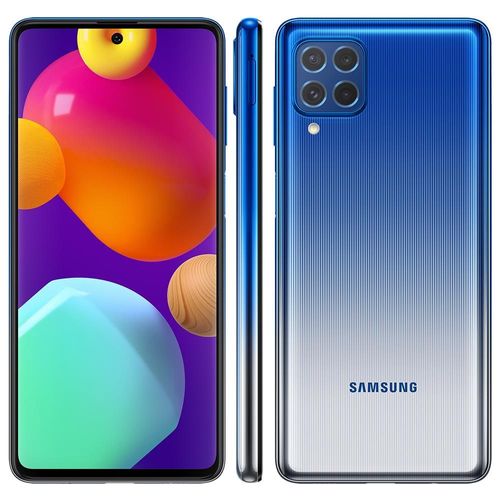 Smartphone Samsung Galaxy M62 Azul 128GB, 8GB RAM, Câmera Quádrupla, Selfie de 32MP, Tela Infinita de 6.7", Octa Core, Bateria de 7000mAh e Dual Chip