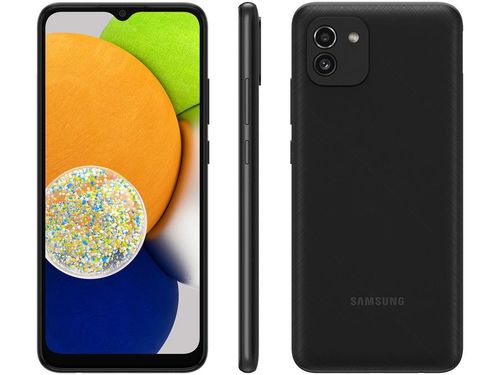 Smartphone Samsung Galaxy A03 64GB Preto 4G - Octa-Core 4GB RAM Tela 6,5&quot; Câm. Dupla + Sefie 5MP Preto
