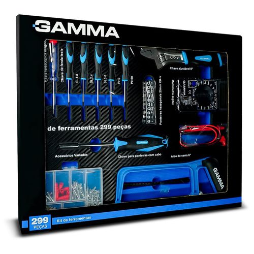 Kit de Ferramentas Gamma 299 Peças Manutenção Instalação Residencial Azul e Preto